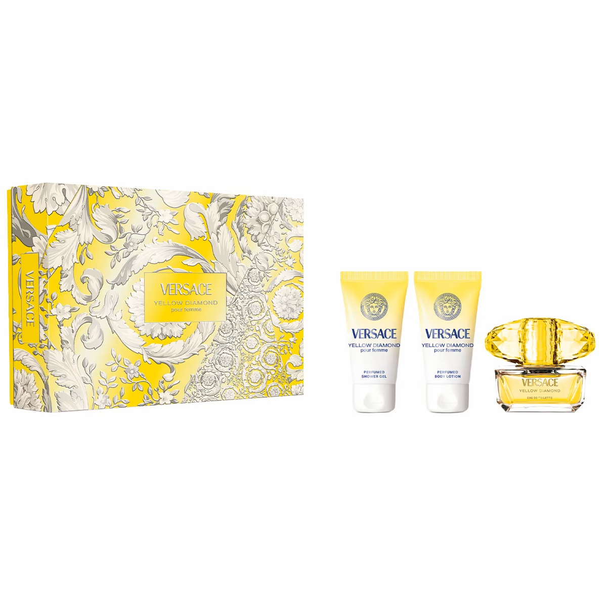 Set Cadou Versace Yellow Diamond, Femei, Apa de Toaleta 50 ml + Gel de dus, 50 ml + Lotiune de corp, 50 ml