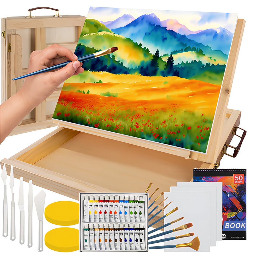 Set de Pictură în Cutie de Lemn