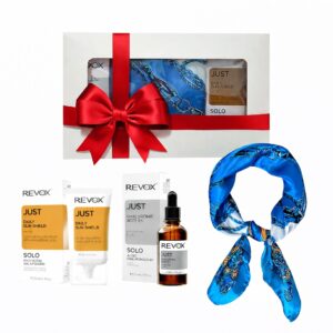 Set Elysa – Ser Revox Hyaluronic Acid 5% 30ml, Crema SPF50 Revox 30ml, Esarfa albastra