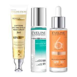 Set ingrijire fata Eveline cu Crema pentru ochi si pleoape, D'Aury RemodeLift Therapy 20 ml, Ser anti-pete pigmentare LAB Formula Advanced, 30 ml si Ser hidratant și protector, SPF 30, 6 Ceramide, 20 ml