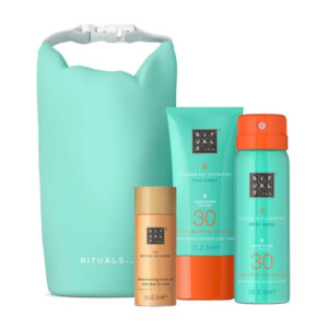 Set Rituals The Ritual of Karma, Crema solara faciala SPF 30, 50 ml + Spray laptos de protectie solara SPF 30, 50 ml + Ulei strălucitor de corp, 30 ml