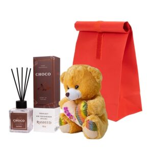 Set Teddyfume cu ursulet de plus si parfum camera in punga cadou