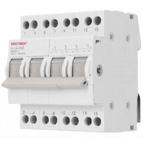 Comutator de transfer manual, 4P 63A Sinotimer SF219G separator de comutare, centru off, montaj pe sina DIN Sinotimer SF219G-63A-4P
