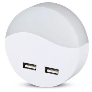 Lampa veghe rotunda cu senzor lumina 3000K alb cald + 2USB V-TAC SKU-505