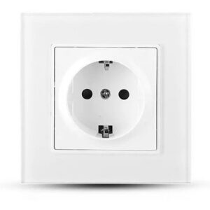 Priza simpla 16A cu rama din sticla , alb V-TAC SKU-8379