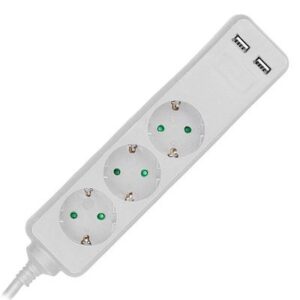 Prelungitor 3 cai + 2USB 1.5M(3G1.5MM2) alb V-TAC SKU-8774