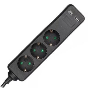 Prelungitor 3 cai + 2USB 1.5M(3G1.5MM2) negru V-TAC SKU-8776