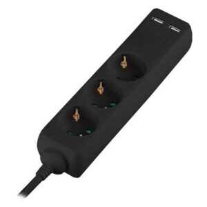 Prelungitor 3 cai + 2USB 5M(3G1.5MM2) negru V-TAC SKU-8777
