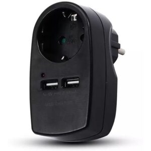 Adaptor priza 16A 3680W + 2USB 2.1A, negru V-TAC SKU-8796