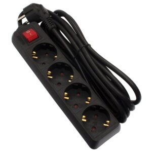 Prelungitor 4P 1.5m, 3x1.5mm2, cu intrerupator, negru Strohm SM-4PK-1.5M-BK-1.5MM