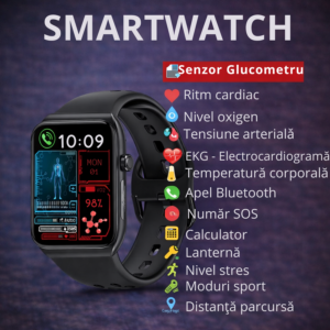 SmartWatch cu Apel Bluetooth, Senzor Glucometru, Analiza Impedantei Bioelectrice, EKG, HRV, Nivel Radiatii, Temperatura Corporala, Ritm Cardiac, Nivel Oxigen, Tensiune Arteriala S777