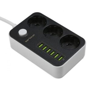 Prelungitor cu protectie Serioux, 3 prize schuko, input 100-240V, 50- 60Hz, output (Total): 2500W - 10A, 6 porturi USB, USB Output SRXP-PS36B