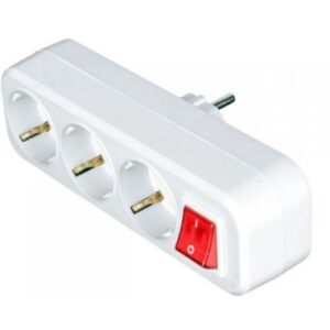 Stecher triplu Schuko Starke ST01409, cu intrerupator 16A 2P+E 3 prize alb