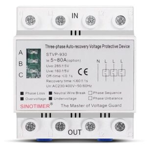 Releu trifazic Sinotimer, protectie supratensiune si subtensiune, 80A, recuperare automata, STVP-930-80A