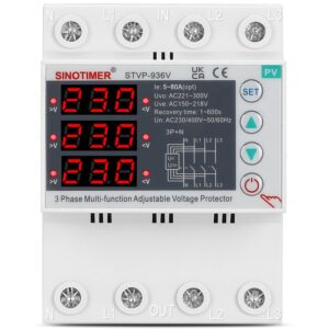 Releu trifazic SINOTIMER, siguranta digitala de protectie tensiune trifazic 80A, recuperare automata, STVP936V-80A