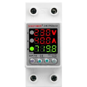 Releu digital monofazic de protectie tensiune, Sinotimer, si curent 1- 40A, consum KW, ecran digital LED, SVP-719-40A
