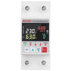 Releu Sinotimer, Wifi Tuya protectie supratensiune, subtensiune, reglabil intre 1-63A, contor energie, SVP688W-C