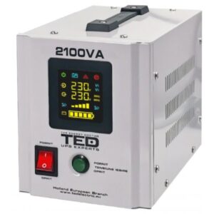 UPS pentru centrala termica (pe lemne / gaz) TED Electric 2100VA / 1400W necesita 2 acumulatori 12v (neinclusi), unda sinusoida pura TED2100NEW