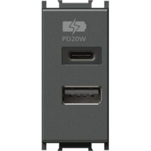 Modul Incarcator 2*USB PD 20W 1M antracit, TEM Modul TEM-EM69AT-B