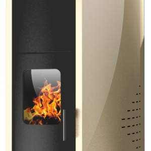 Termosemineu pe peleti Burnit Comfort 18 kw complet echipat pentru incalzire pompa vas expansiune automatizare buncar peleti 15 kg tiraj fortat culoare Crem aprindere automata pana la 120 mp