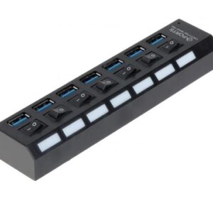 USB Hub Techstar® HB6, 3.0 High Speed, 7 Port USB 3.0, Buton On/Off, Conexiune USB 3.0 de mare viteza