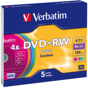 Verbatim DVD+RW 4X COLOR SLIM CASE 5PK