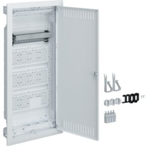 Tablou Volta multimedia 48NW, 3 prize schuko, accesorii montaj, montaj incastrat gips carton Hager VH48NW