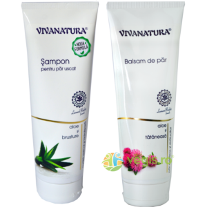 Sampon Natural cu Aloe si Brusture 250ml + Balsam de Par cu Aloe si Tataneasa 250ml Pachet PROMO