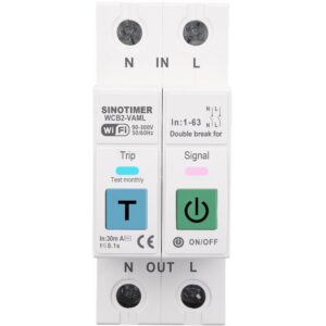 Comutator Inteligent 2P Tuya WiFi, 1-63A, Contor Energie, Temporizator, Protectie Tensiune si Curent, Diferential reglabil SINOTIMER WCB2-VAML