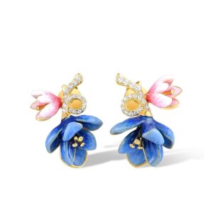 Cercei albastri din argint aurit Bluebell, cu design floral