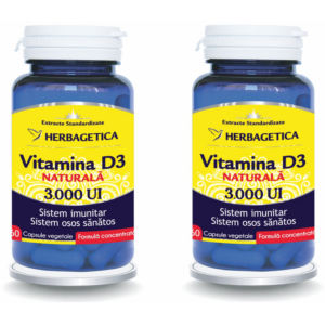 Pachet Vitamina D3 Naturala 3000UI 60cps + 60cps (50% reducere la al doilea produs)