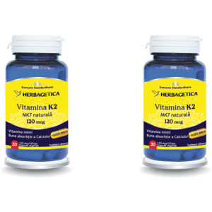 Pachet Vitamina K2 MK7 Naturala 120mcg 30cps + 30cps (50% reducere la al doilea produs)