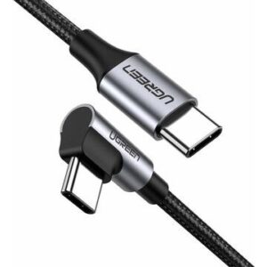 Cablu alimentare si date Ugreen, Fast Charging,, USB Type-C la USB Type-C 60W/3A Angled 90 braided 2m, Gri 50125