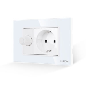 Intrerupator Mecanic cu Variator + Priza cu Rama din Sticla LUXION, Standard Italian, 3M