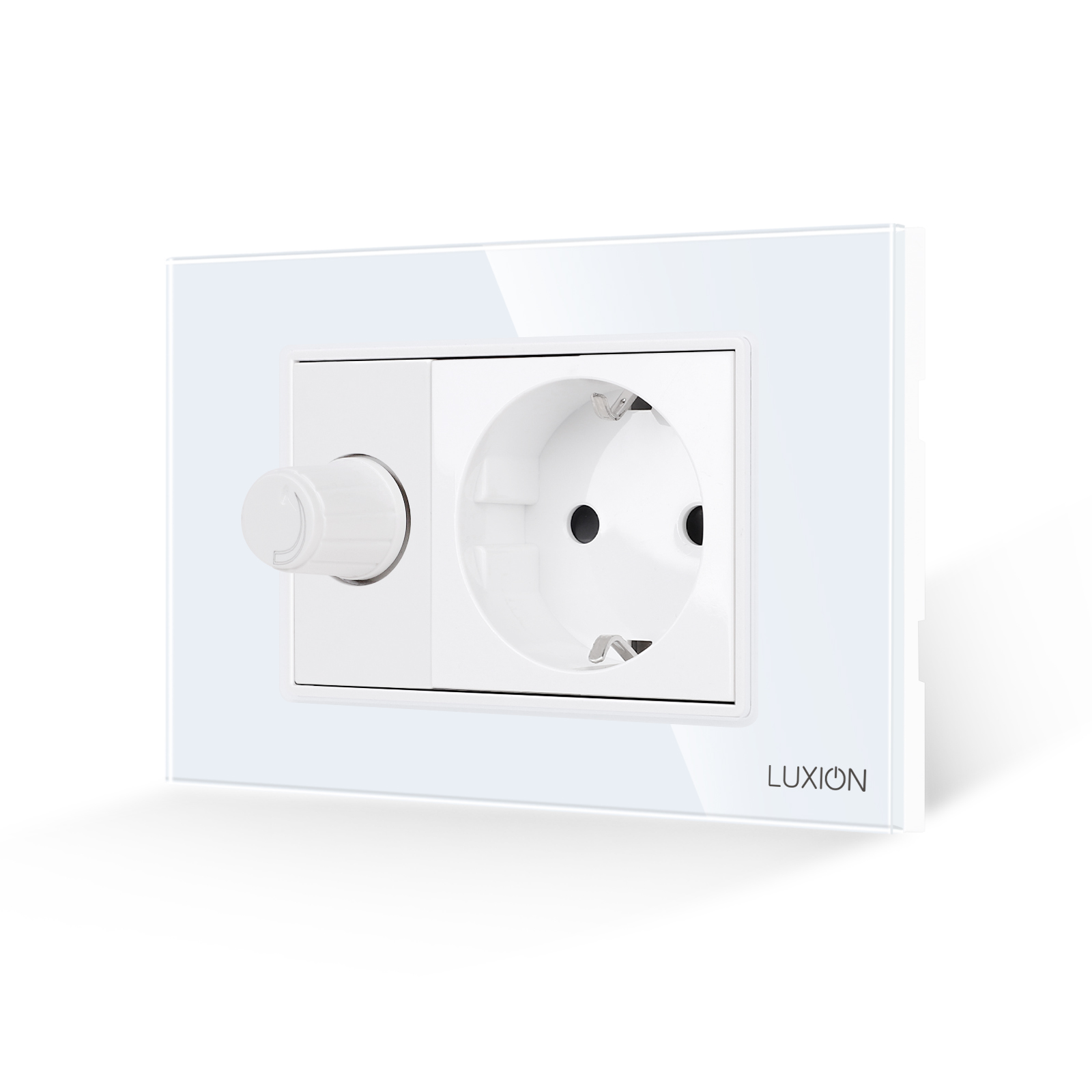 Intrerupator Mecanic cu Variator + Priza cu Rama din Sticla LUXION, Standard Italian, 3M