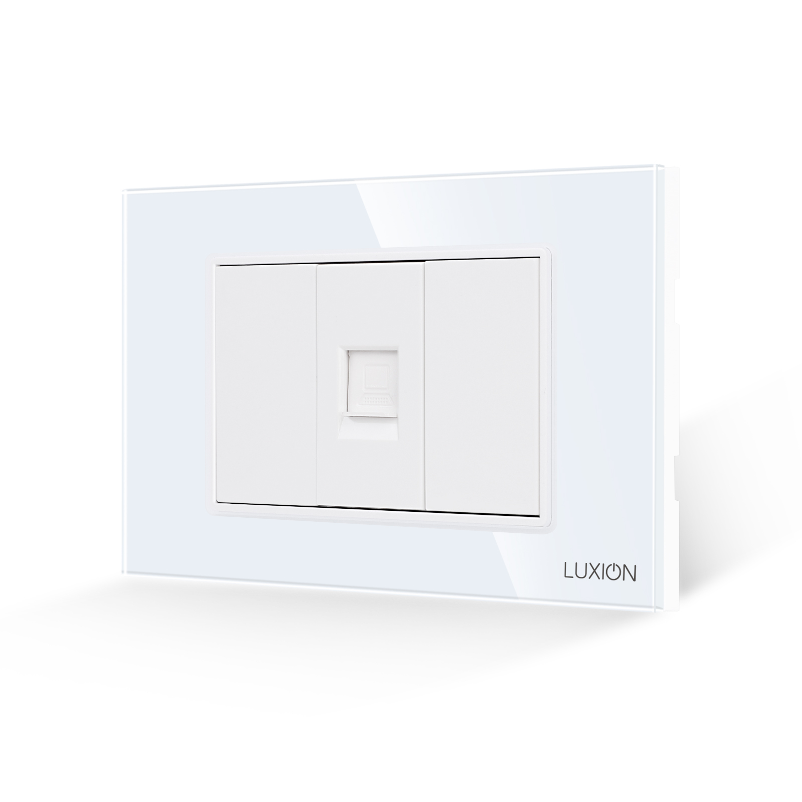 Priza Internet 1M + 2 Taste False LUXION cu Rama din Sticla, Standard Italian, 3M