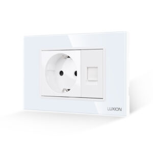 Priza Schuko + Priza Internet cu Rama din Sticla LUXION, Standard Italian, 3M