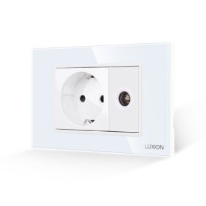 Priza Schuko + Priza TV cu Rama din Sticla LUXION, Standard Italian, 3M