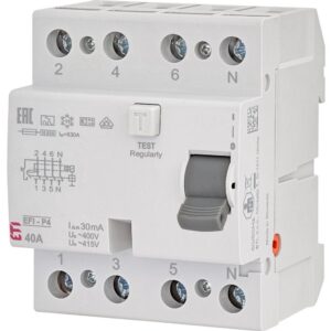 Intrerupator RCCB 3P+N 40A/30mA tip A Eti 002061512, trifazat