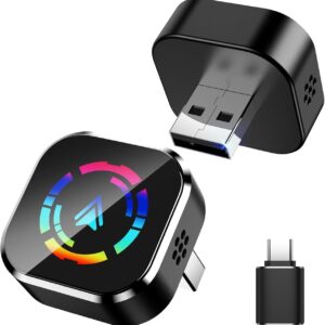 Adaptor Wireless Apple CarPlay & Android Auto 2-in-1 Techstar M17+, USB/USBC Plug & Play, Wi-Fi 5.8GHz + Bluetooth, Mini Compact, Conectare Automata, Sticla LED