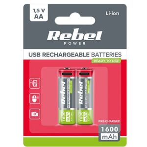 Acumulatori Li-ion Aa R6 1600mah Usb-c Blister 2 Rebel BAT2014