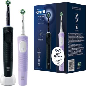 Oral-B Vitality Pro D103 Duo, electric toothbrush (black/purple, black/purple violet, incl. 2nd handpiece)