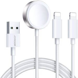 Cablu de date S-IW007 3 in 1, USB la 2x Lightning, Incarcator wireless 3.5W Apple Watch integrat, 1.2m, Alb