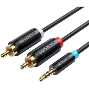 Cablu de date BCLBK, tata jack 3.5 mm la 2x tata RCA, 8m, Negru