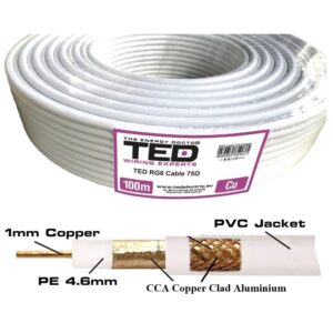 Cablu coaxial TED 75 ohm RG6 CU si tresa CCA , rola 100m TED002358