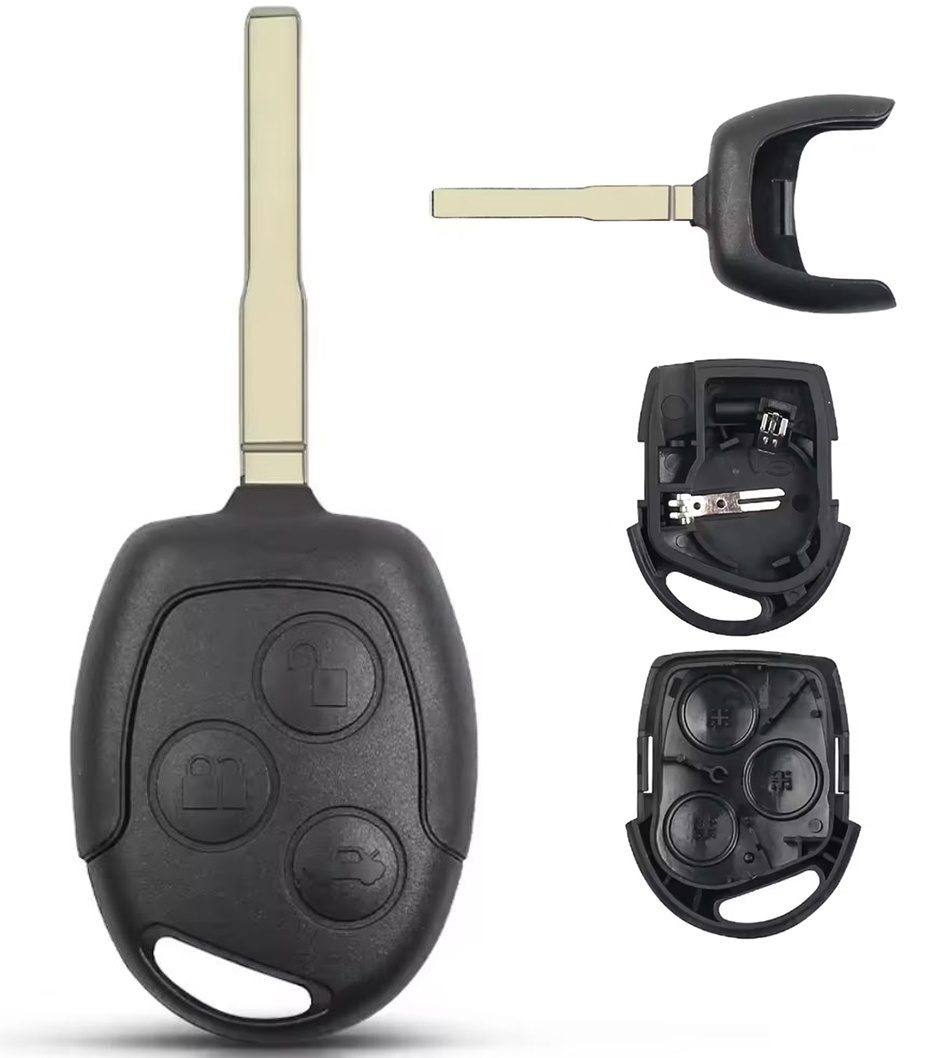 Carcasa cheie auto Techstar compatibila cu Ford Focus/Mondeo/Fiesta/Transit, 3 butoane, lamela HU101, neagra – fara electronica