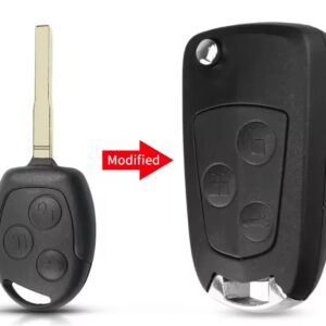 Carcasa cheie auto Techstar kit conversie briceag (flip) compatibila Ford Focus/Mondeo/Fiesta/Transit, 3 butoane, lamela HU101, neagra – fara electronica