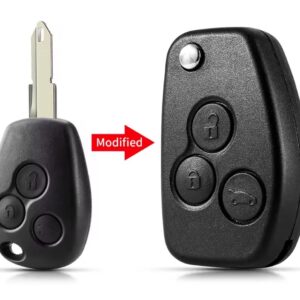 Carcasa cheie auto Techstar transformatoare tip briceag (flip) NE72, 3 butoane, compatibila Dacia Logan/Sandero/Duster si Renault Clio/Megane