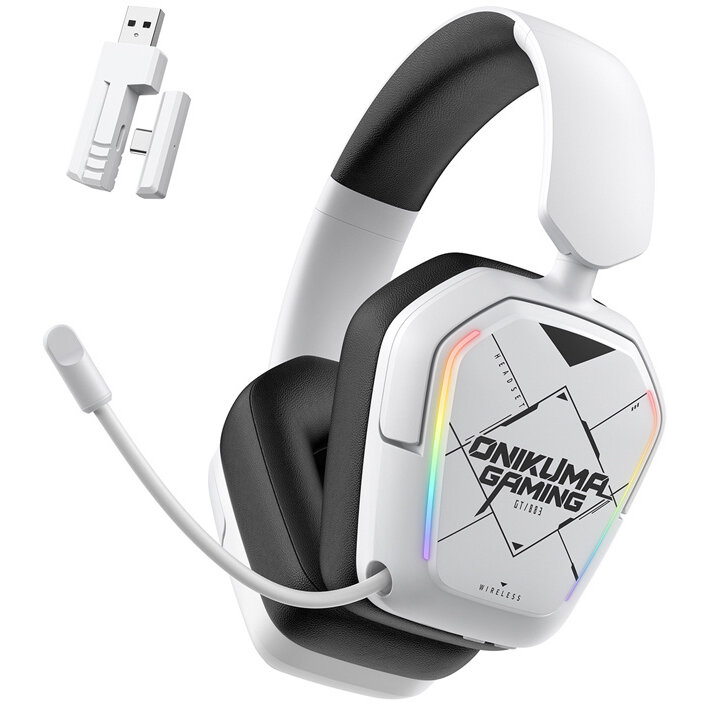 Casti Gaming BGT883 Bluetooth 5.4 Autonomie 20 Ore Microfon Iluminare RGB Incarcare USB-C Alb
