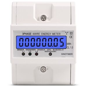 Contor de energie trifazic Sinotimer DDS024, 3P+N, 3 230/400V, 5(80)A, afisaj LCD, montaj sina DIN, Clasa 1.0